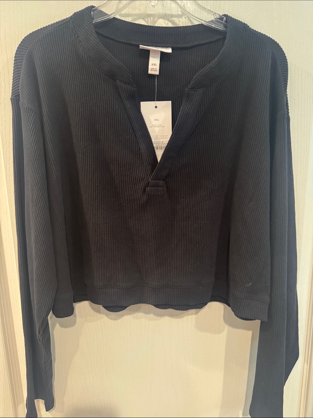 Isabel Maternity Black Ribbed Cropped Top XXL NWT